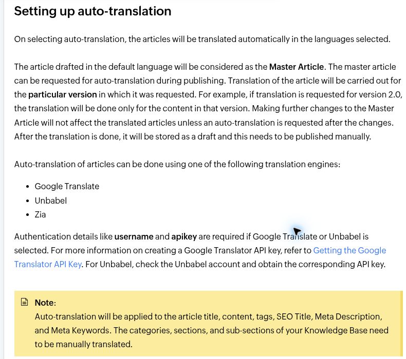 Zoho Desk auto-translation workflow and manual category translation requirement